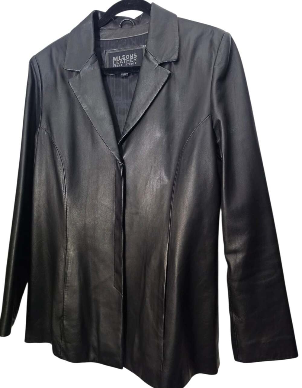 Wilsons Pelle Studio Women's Black 100% Leather Snap Closure Jacket Sz L
